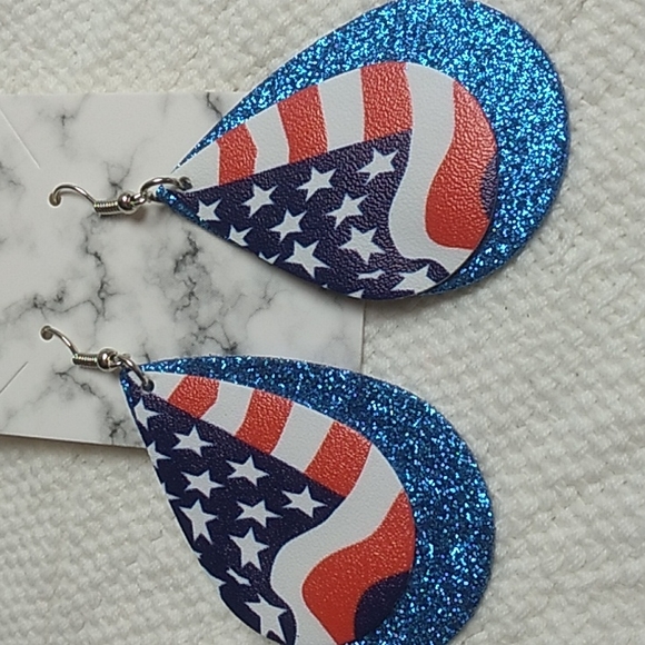Flag Double Stacked 4th of July Faux Leather Hypoallergenic earrings Lightweight - Picture 1 of 2